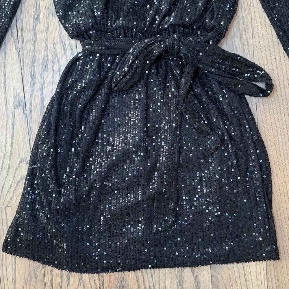 Crystal Sky Women’s Sequin Black Long Sleeve Dress with Belt Size Medium - Picture 4 of 12